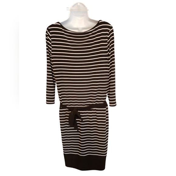 White House Black Market Black & White Striped 3/4th Sleeve Dress Size M - Picture 3 of 5